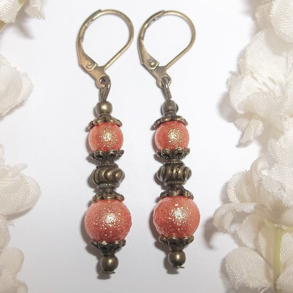 Earring, Orange Earring, Boho Earrings, Orange and Bronze Earring, Earrings 7554